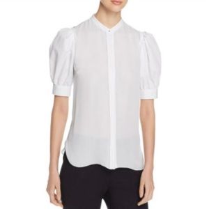 Elie Tahari Kalila White Puff Sleeve Sheer Blouse